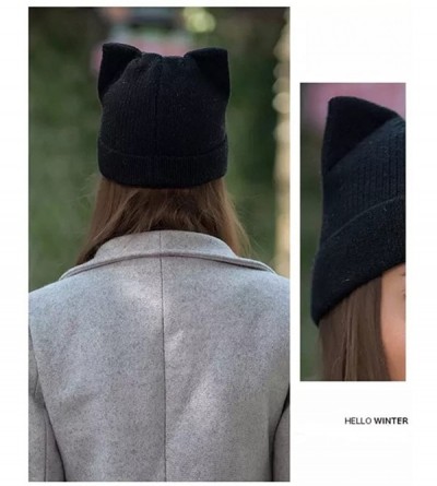 Skullies & Beanies Women Cat Ear Beanie Hat Wool Braided Knit Trendy Winter Warm Cap - Black+black - C318A9OKDM4 $14.59
