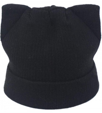 Skullies & Beanies Women Cat Ear Beanie Hat Wool Braided Knit Trendy Winter Warm Cap - Black+black - C318A9OKDM4 $14.59