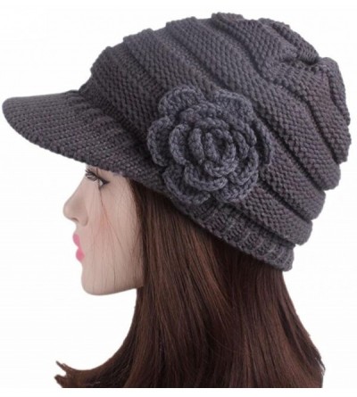 Skullies & Beanies Women Ladies Winter Knitting Hat Warm Artificial Wool Snow Ski Caps With Visor - R-gray - CM1897N2TSX $9.70