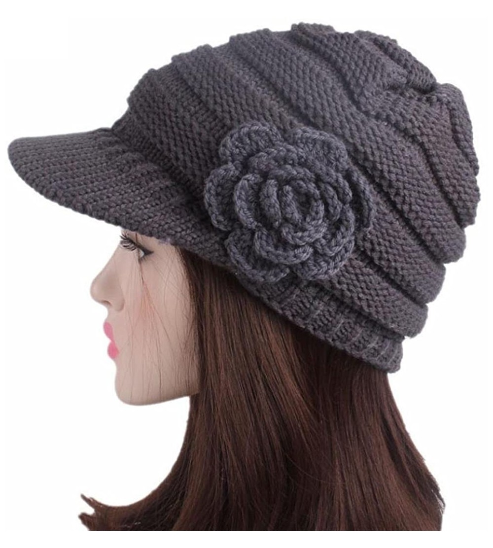 Skullies & Beanies Women Ladies Winter Knitting Hat Warm Artificial Wool Snow Ski Caps With Visor - R-gray - CM1897N2TSX $9.70