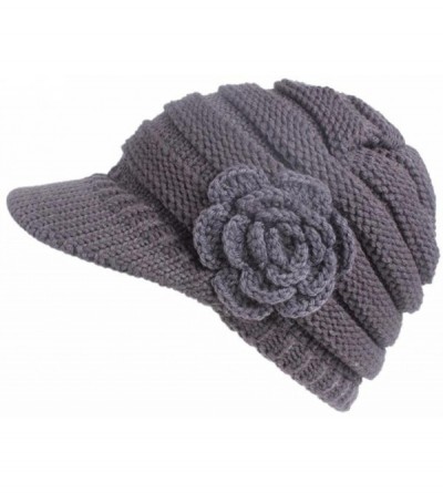 Skullies & Beanies Women Ladies Winter Knitting Hat Warm Artificial Wool Snow Ski Caps With Visor - R-gray - CM1897N2TSX $9.70