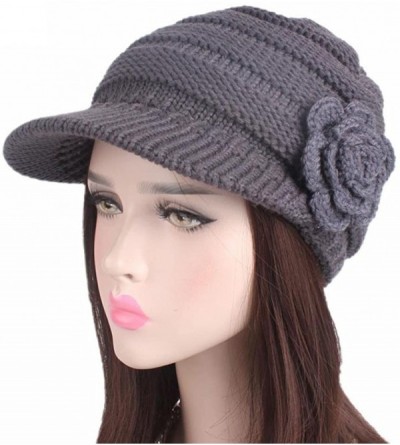 Skullies & Beanies Women Ladies Winter Knitting Hat Warm Artificial Wool Snow Ski Caps With Visor - R-gray - CM1897N2TSX $9.70