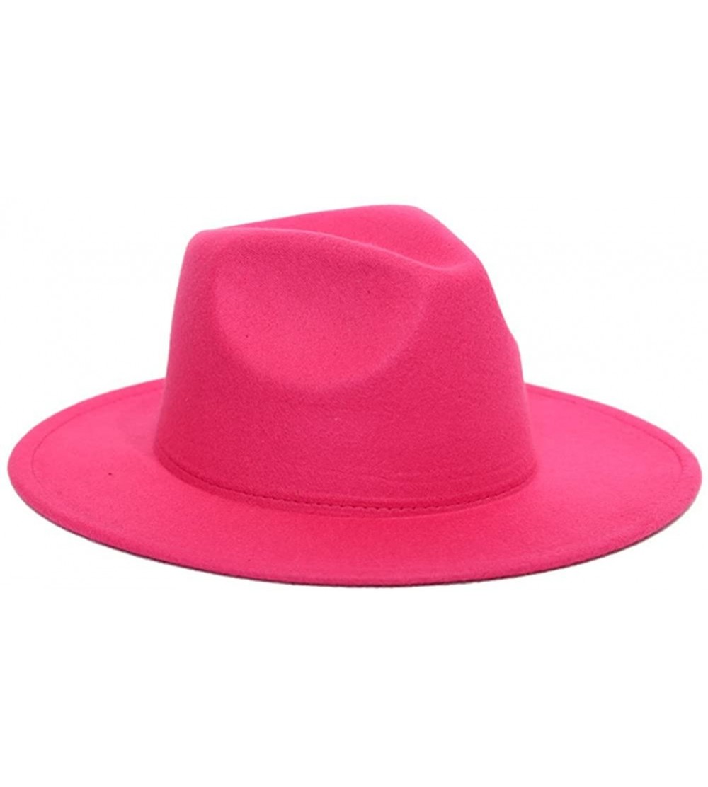 Fedoras Wide Brim Jazz Hat Women's Vintage Fedora Hats British Style - Rose Red - C517YLHHRN0 $25.82