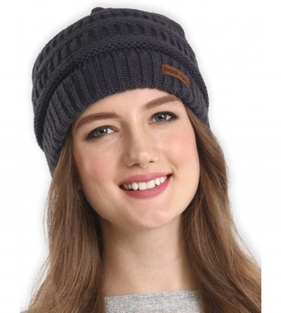Skullies & Beanies Cable Knit Beanie for Women - Warm & Cute Multicolored Winter Knitted Caps for Cold Weather - Dark Gray - ...