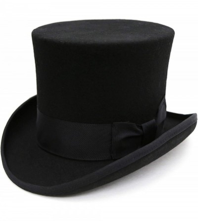 Fedoras Satin Lined Wool Top Hat with Grosgrain Ribbon and Removable Feather - Unisex- Men- Women - Black - C211X5KB1R5 $107.54