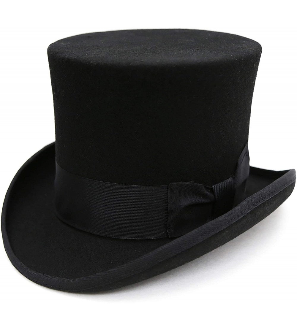Fedoras Satin Lined Wool Top Hat with Grosgrain Ribbon and Removable Feather - Unisex- Men- Women - Black - C211X5KB1R5 $47.66