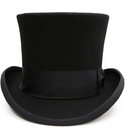 Fedoras Satin Lined Wool Top Hat with Grosgrain Ribbon and Removable Feather - Unisex- Men- Women - Black - C211X5KB1R5 $47.66