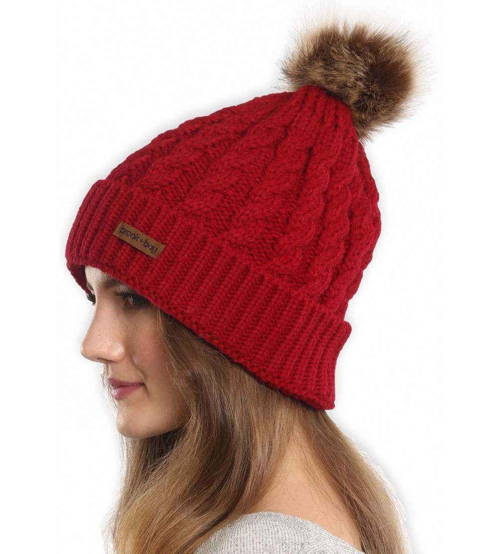 Skullies & Beanies Women's Beanies - Maroon With Faux Fur Pom - CS1854L83QY $7.66