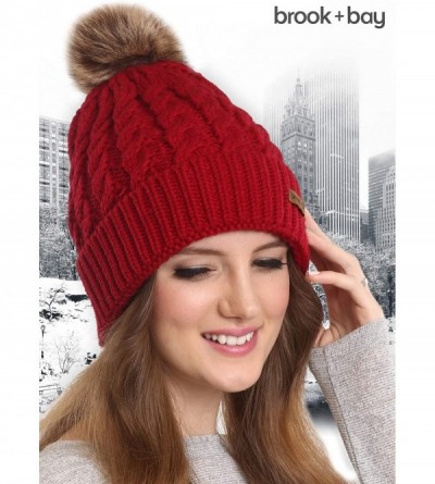 Skullies & Beanies Women's Beanies - Maroon With Faux Fur Pom - CS1854L83QY $7.66