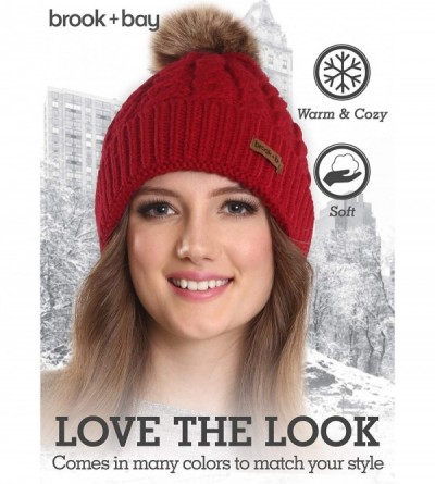 Skullies & Beanies Women's Beanies - Maroon With Faux Fur Pom - CS1854L83QY $7.66