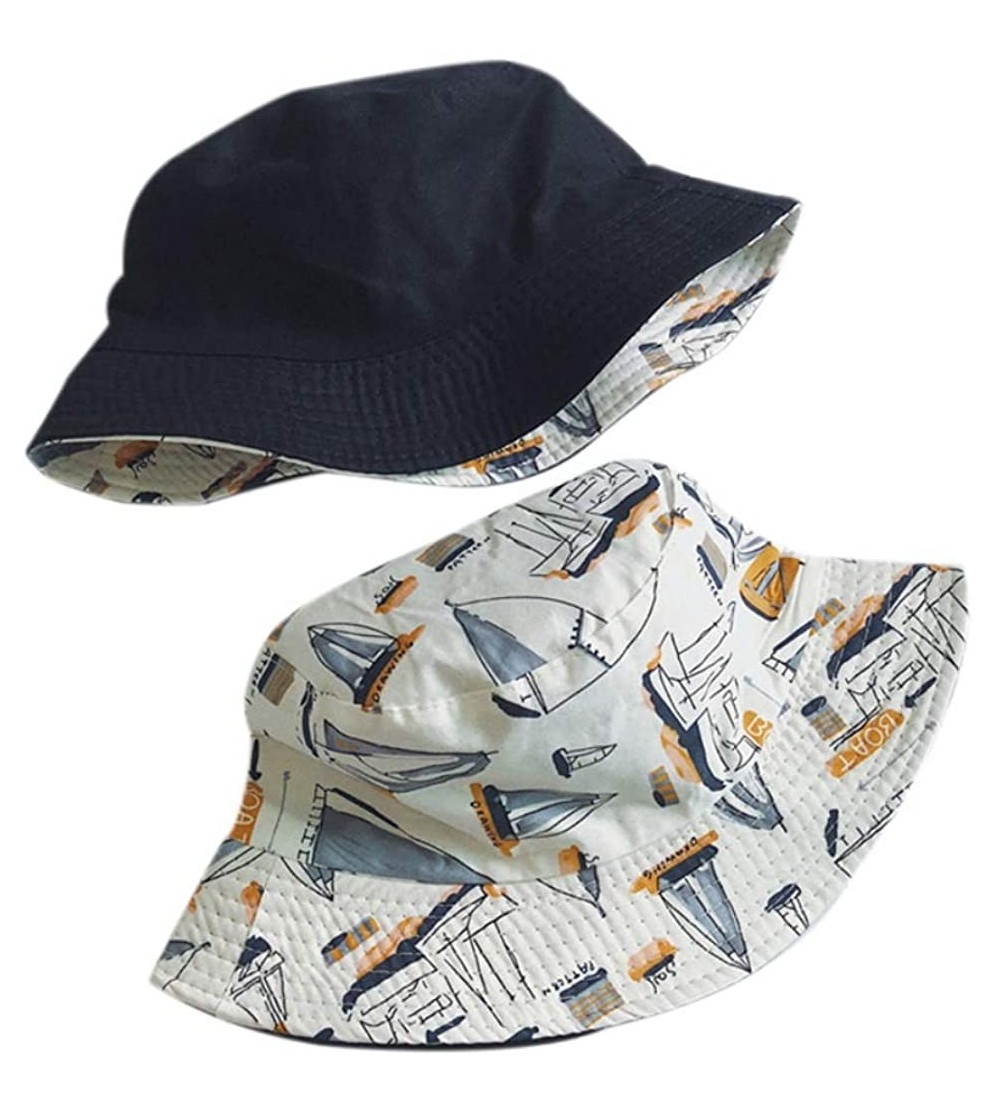 Bucket Hats Women Hat Casual Wild Printing Double Wear Sunscreen Travel Bucket Hats - White - CN18WCHCCOT $9.06