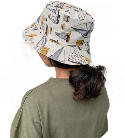 Bucket Hats Women Hat Casual Wild Printing Double Wear Sunscreen Travel Bucket Hats - White - CN18WCHCCOT $9.06