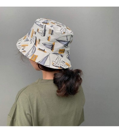 Bucket Hats Women Hat Casual Wild Printing Double Wear Sunscreen Travel Bucket Hats - White - CN18WCHCCOT $9.06