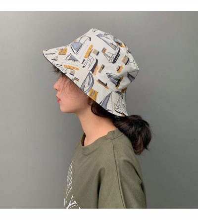 Bucket Hats Women Hat Casual Wild Printing Double Wear Sunscreen Travel Bucket Hats - White - CN18WCHCCOT $9.06