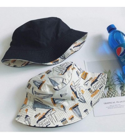 Bucket Hats Women Hat Casual Wild Printing Double Wear Sunscreen Travel Bucket Hats - White - CN18WCHCCOT $9.06