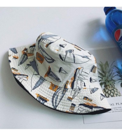 Bucket Hats Women Hat Casual Wild Printing Double Wear Sunscreen Travel Bucket Hats - White - CN18WCHCCOT $9.06