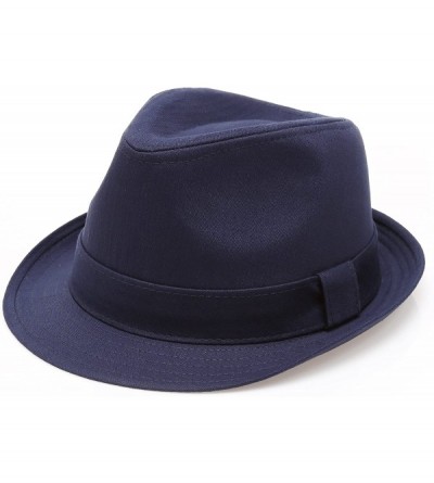 Fedoras Classic Trilby Short Brim 100% Cotton Twill Fedora Hat with Band - Navy - C8183KUWYEH $18.57