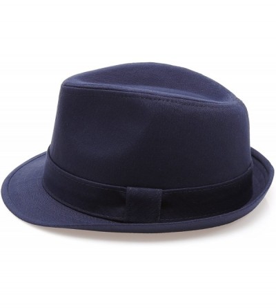 Fedoras Classic Trilby Short Brim 100% Cotton Twill Fedora Hat with Band - Navy - C8183KUWYEH $18.57