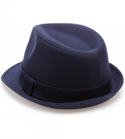 Fedoras Classic Trilby Short Brim 100% Cotton Twill Fedora Hat with Band - Navy - C8183KUWYEH $18.57