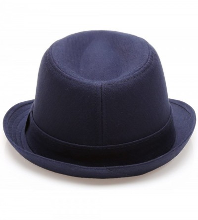 Fedoras Classic Trilby Short Brim 100% Cotton Twill Fedora Hat with Band - Navy - C8183KUWYEH $18.57