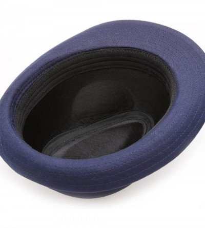 Fedoras Classic Trilby Short Brim 100% Cotton Twill Fedora Hat with Band - Navy - C8183KUWYEH $18.57