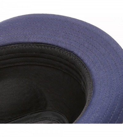 Fedoras Classic Trilby Short Brim 100% Cotton Twill Fedora Hat with Band - Navy - C8183KUWYEH $18.57