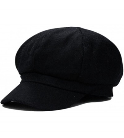Newsboy Caps Women's Wool Fedora Newsboy Hat Winter Cloth Cap Outdoor Heat - Black - CK120WBUABB $74.54