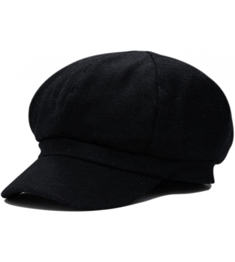 Newsboy Caps Women's Wool Fedora Newsboy Hat Winter Cloth Cap Outdoor Heat - Black - CK120WBUABB $44.37