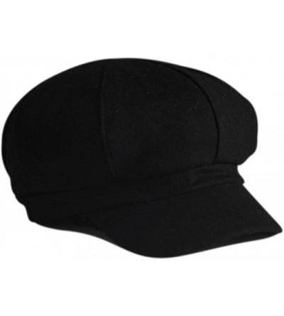 Newsboy Caps Women's Wool Fedora Newsboy Hat Winter Cloth Cap Outdoor Heat - Black - CK120WBUABB $44.37