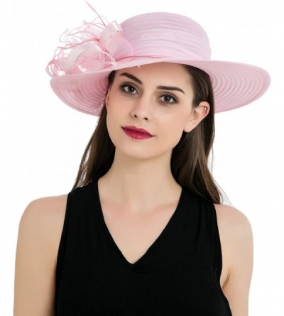 Sun Hats Women's Organza Wide Brim Floral Ribbon Kentucky Derby Church Dress Sun Hat - Pink - CT17Y0KHA7U $19.79