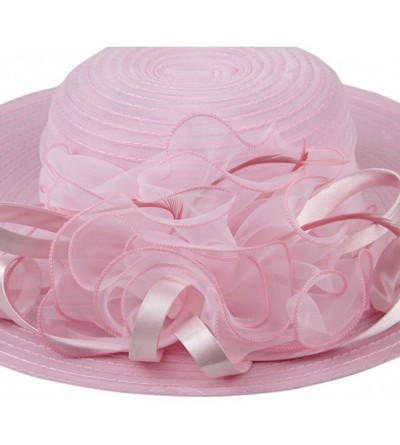 Sun Hats Women's Organza Wide Brim Floral Ribbon Kentucky Derby Church Dress Sun Hat - Pink - CT17Y0KHA7U $19.79