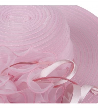 Sun Hats Women's Organza Wide Brim Floral Ribbon Kentucky Derby Church Dress Sun Hat - Pink - CT17Y0KHA7U $19.79