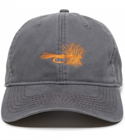 Baseball Caps Dry Fly Fish Lure Dad Hat - Adjustable Polo Style Baseball Cap for Men & Women - Graphite - CC18S863CUK $13.54