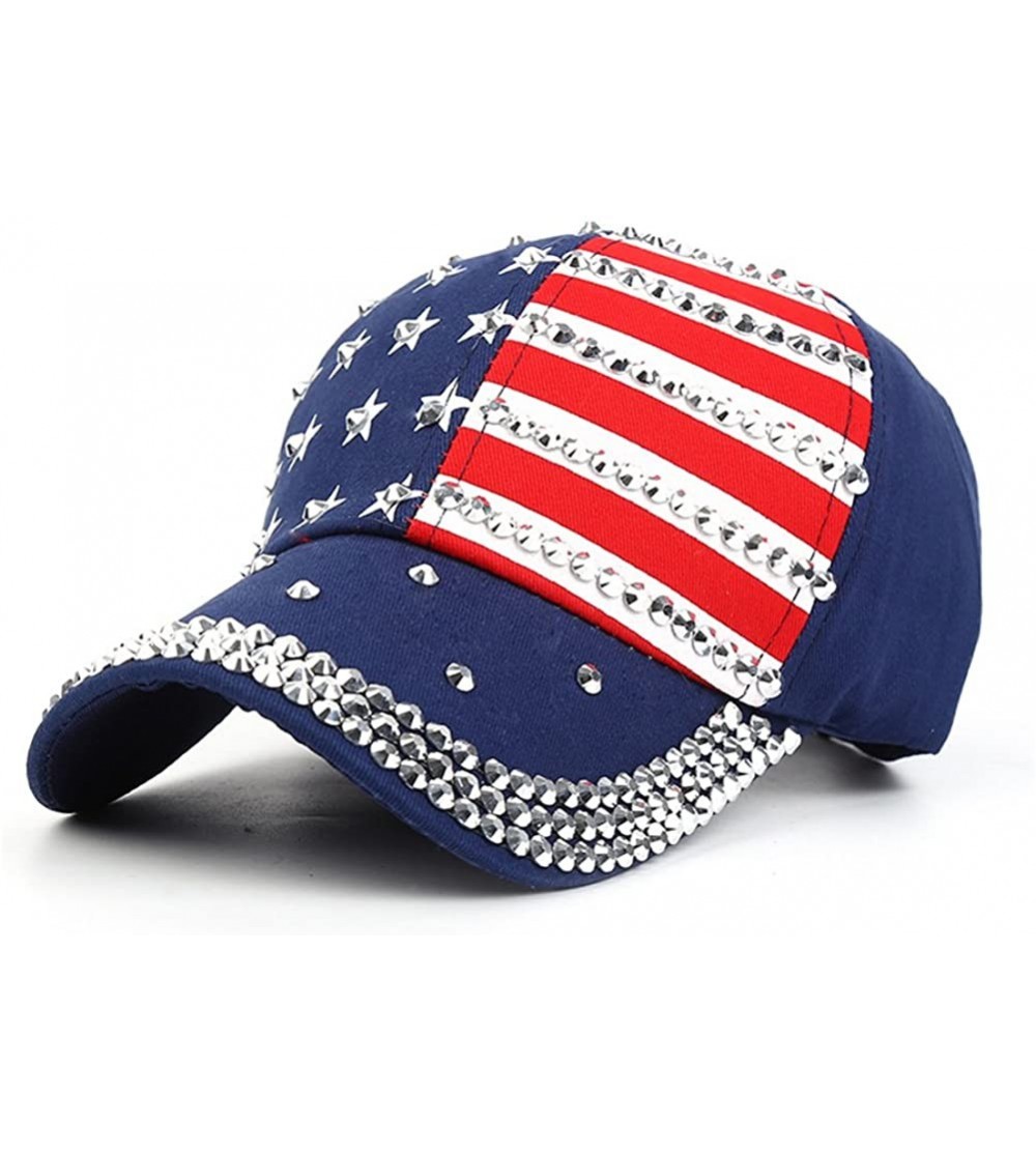 Baseball Caps American Flag Baseball Cap Sparkle Rhinestone USA Flag Deim Hip Hop Hat - 1c - CW184UOYEKN $15.01
