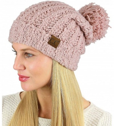 Skullies & Beanies Women's Chenille Soft Stretchy Pom Cuffed Knit Beanie Cap Hat - Indi Pink - CA18IQH4EQG $12.57