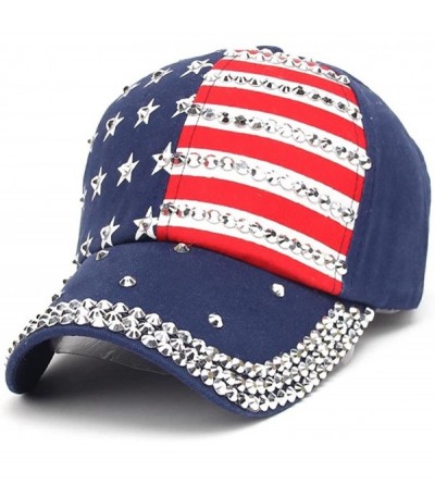 Baseball Caps American Flag Baseball Cap Sparkle Rhinestone USA Flag Deim Hip Hop Hat - 1c - CW184UOYEKN $15.01