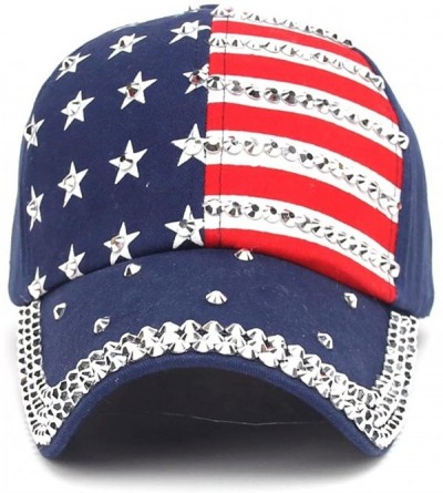 Baseball Caps American Flag Baseball Cap Sparkle Rhinestone USA Flag Deim Hip Hop Hat - 1c - CW184UOYEKN $15.01