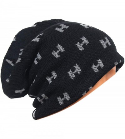 Skullies & Beanies Unisex Adult Winter Warm Slouch Beanie Long Baggy Skull Cap Stretchy Knit Hat Oversized - Blackgrey - CJ12...