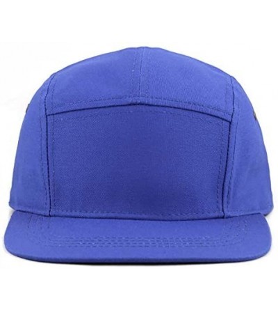 Baseball Caps Made in USA Cotton Twill 5 Panel Flat Brim Genuine Leather Brass Biker Board Cap - Royal - CH12F1LSGMX $12.65