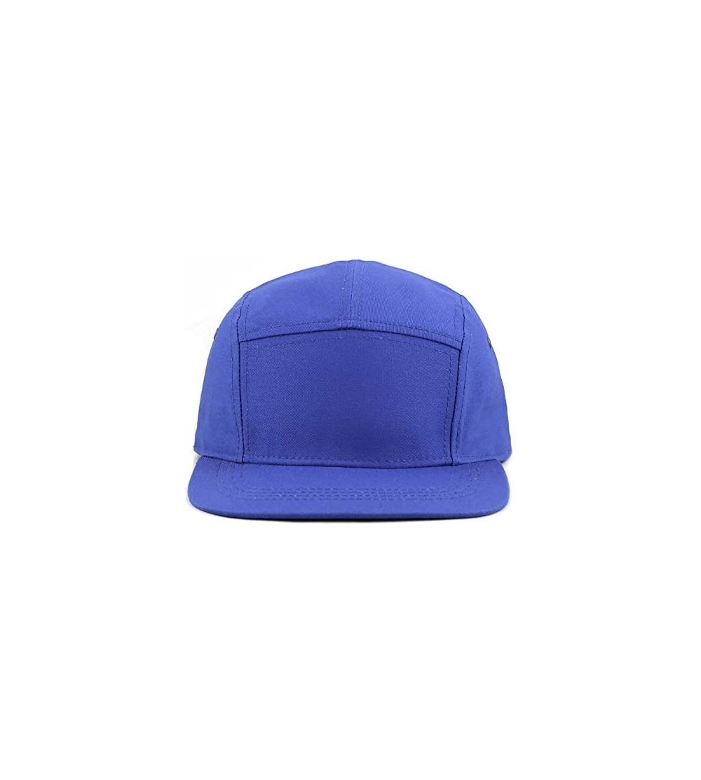 Baseball Caps Made in USA Cotton Twill 5 Panel Flat Brim Genuine Leather Brass Biker Board Cap - Royal - CH12F1LSGMX $12.65