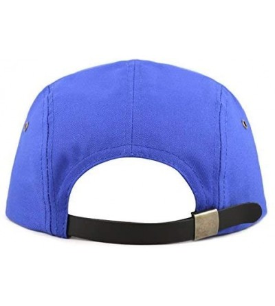 Baseball Caps Made in USA Cotton Twill 5 Panel Flat Brim Genuine Leather Brass Biker Board Cap - Royal - CH12F1LSGMX $12.65