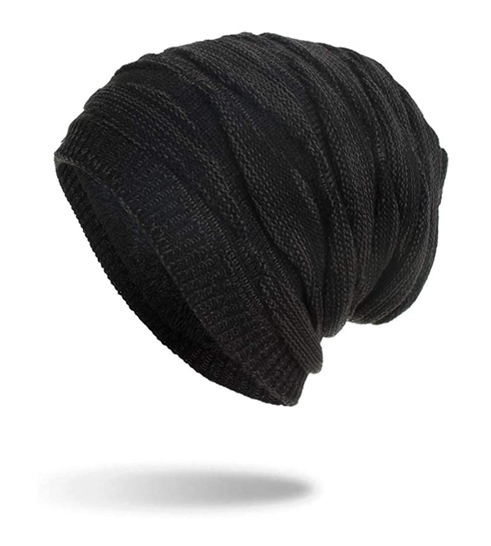 Skullies & Beanies Mens Beanie Knit Hats Winter Hats Unisex Slouchy Beanie Oversized Skull Caps Baggy Beanie - Black - CR18X7...