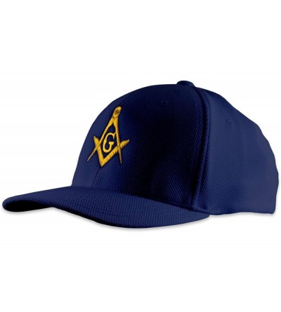 Baseball Caps Gold Square & Compass Embroidered Masonic Flexfit Adult Cool & Dry Piqué Mesh Hat - Navy - C711S4LN551 $19.90