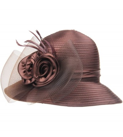 Bucket Hats Lady's Kentucky Derby Dress Church Cloche Hat Bow Bucket Wedding Bowler Hats - Brown - C3188N934US $12.31