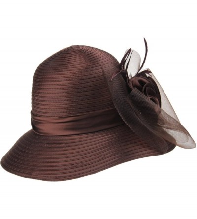 Bucket Hats Lady's Kentucky Derby Dress Church Cloche Hat Bow Bucket Wedding Bowler Hats - Brown - C3188N934US $12.31