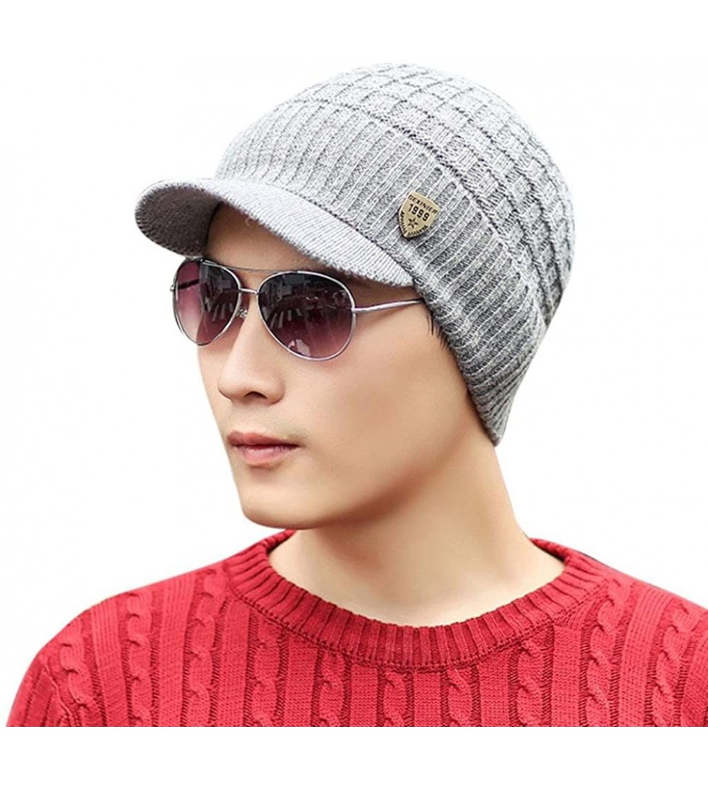 Skullies & Beanies Men Warm Baggy Weave Crochet Winter Wool Knit Ski Beanie Caps Hat - Gray - CR187476O77 $17.79