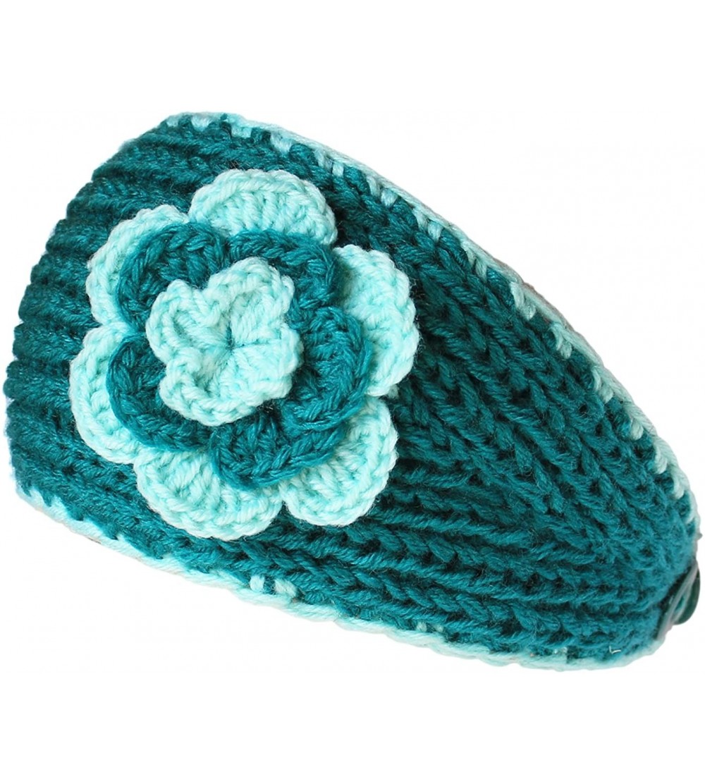 Headbands Winter Two Tone Flower Headband - Teal - CC12MAYTP0K $8.16