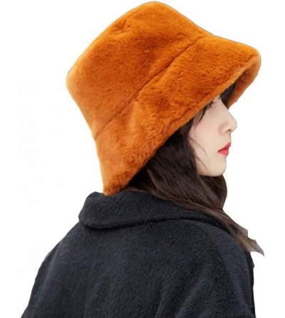 Bucket Hats Women Faux Fur Bucket Cap Bush Hat Wide Brim Fluffy Winter Vintage Super Soft Hat - Brown - CU192SZS8UQ $15.50