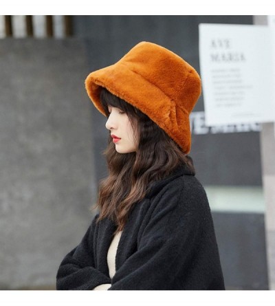 Bucket Hats Women Faux Fur Bucket Cap Bush Hat Wide Brim Fluffy Winter Vintage Super Soft Hat - Brown - CU192SZS8UQ $15.50