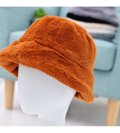 Bucket Hats Women Faux Fur Bucket Cap Bush Hat Wide Brim Fluffy Winter Vintage Super Soft Hat - Brown - CU192SZS8UQ $15.50